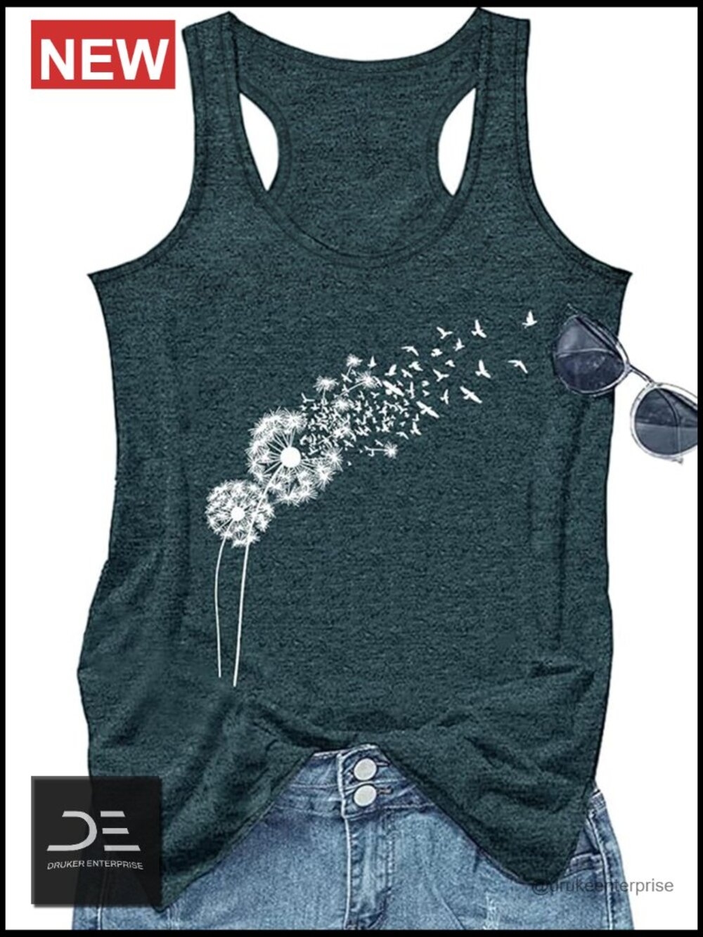 Women's Vintage Graphic Tank Top Summer Beach Loose Sleeveless Racerback Cami - Picture 6 of 7